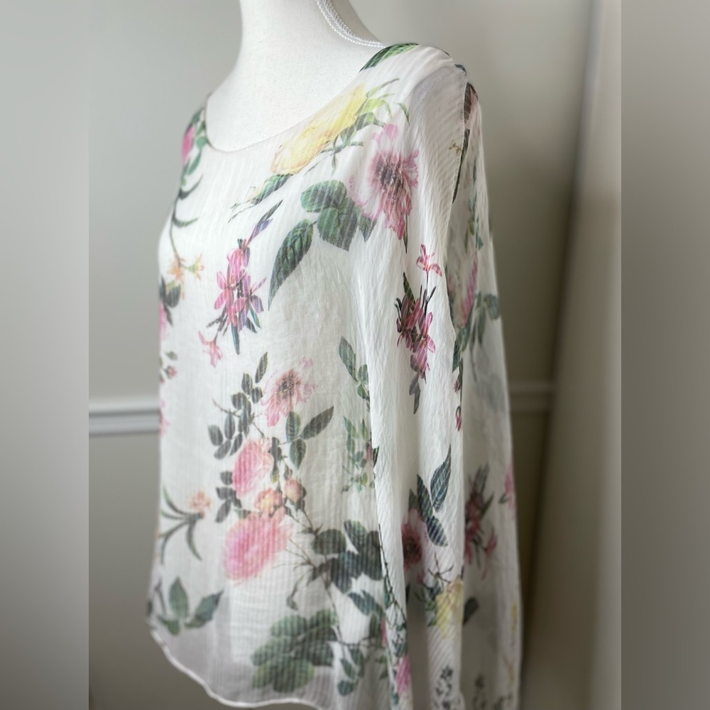 Made in Italy Silk Sheer Floral Overlay Cape Top - Picture 2 of 15